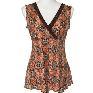 Vintage babydoll top, brown/orange, small, festival, bohemian, hippie, grunge